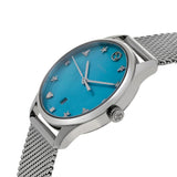  Shop Authentic Gucci G-Timeless Turquoise Mother of Pearl Dial Silver Mesh Bracelet Watch For Women - YA126582 - Luxxuri