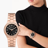  Shop Authentic Michael Kors Lennox Three-Hand Black Dial Rose Gold Steel Strap Watch For Women - MK7233 - Luxxuri