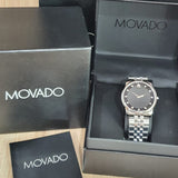  Shop Authentic Movado Museum Diamonds Black Dial Silver Steel Strap Watch For Men - 606878 - Luxxuri