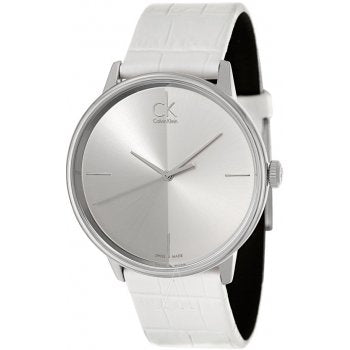  Shop Authentic Calvin Klein Accent Silver Dial White Leather Strap Watch for Men - K2Y2X1KW - Luxxuri