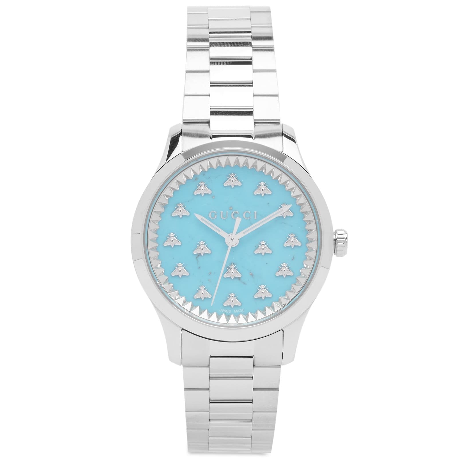  Shop Authentic Gucci G Timeless Quartz Turquoise Dial Silver Steel Strap Unisex Watch - YA1265044 - Luxxuri