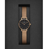  Shop Authentic Daniel Wellington Petite Pressed Melrose Black Dial Rose Gold Mesh Strap Watch For Women - DW00100440 - Luxxuri