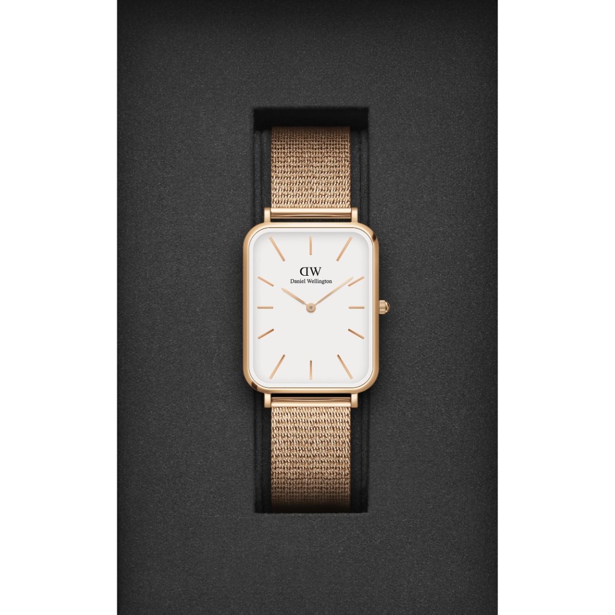  Shop Authentic Daniel Wellington Quadro Pressed Melrose White Dial Rose Gold Mesh Strap Watch For Women - DW00100465 - Luxxuri