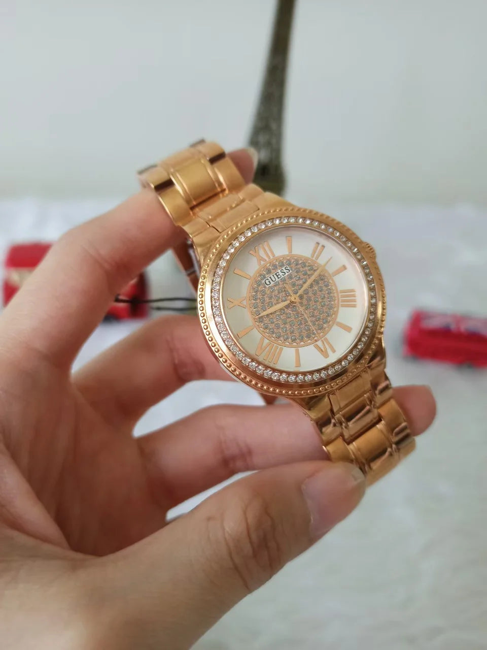 Guess Sassy Quartz White Dial Rose Gold Steel Strap Watch For Women - W0705L3