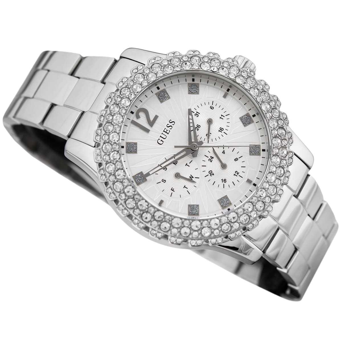  Shop Authentic Guess Dazzler Diamonds Silver Dial Silver Steel Strap Watch for Women - W0335L1 - Luxxuri