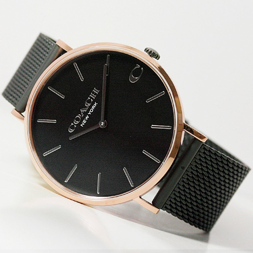 Coach Charles Black Ion Dial Black Mesh Bracelet Watch for Men - 14602470