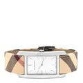  Shop Authentic Burberry The Pioneer Silver Dial Haymarket Beige Leather Strap Watch for Women - BU9406 - Luxxuri