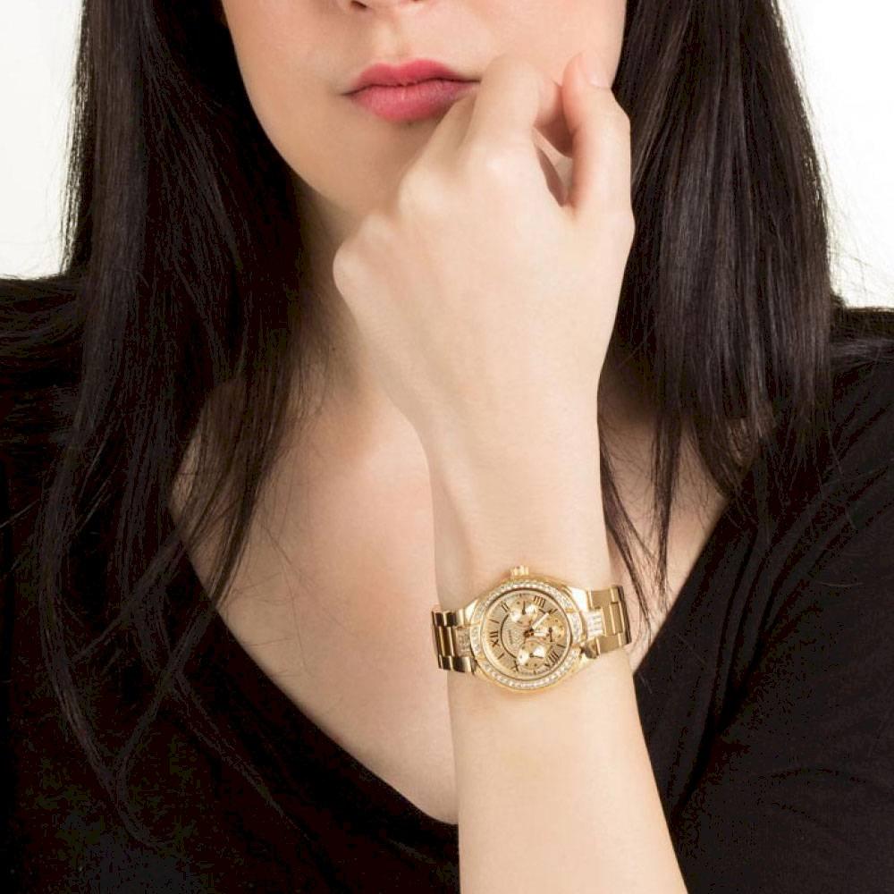  Shop Authentic Guess Viva Diamonds Gold Dial Gold Steel Strap Watch for Women - W0111L2 - Luxxuri