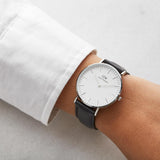  Shop Authentic Daniel Wellington Classic Sheffield White Dial Black Leather Strap Watch For Women - DW00100053 - Luxxuri