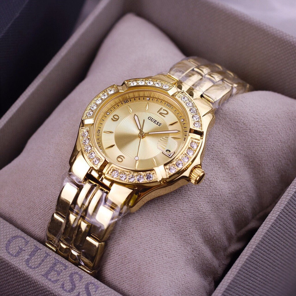  Shop Authentic Guess Dazzling Diamonds Gold Dial Gold Steel Strap Watch for Women - W85110L1 - Luxxuri