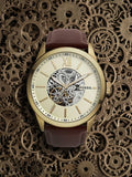 Shop Authentic Fossil Flynn Mechanical Skeleton Beige Dial Brown Leather Strap Watch for Men - BQ2215 - Luxxuri