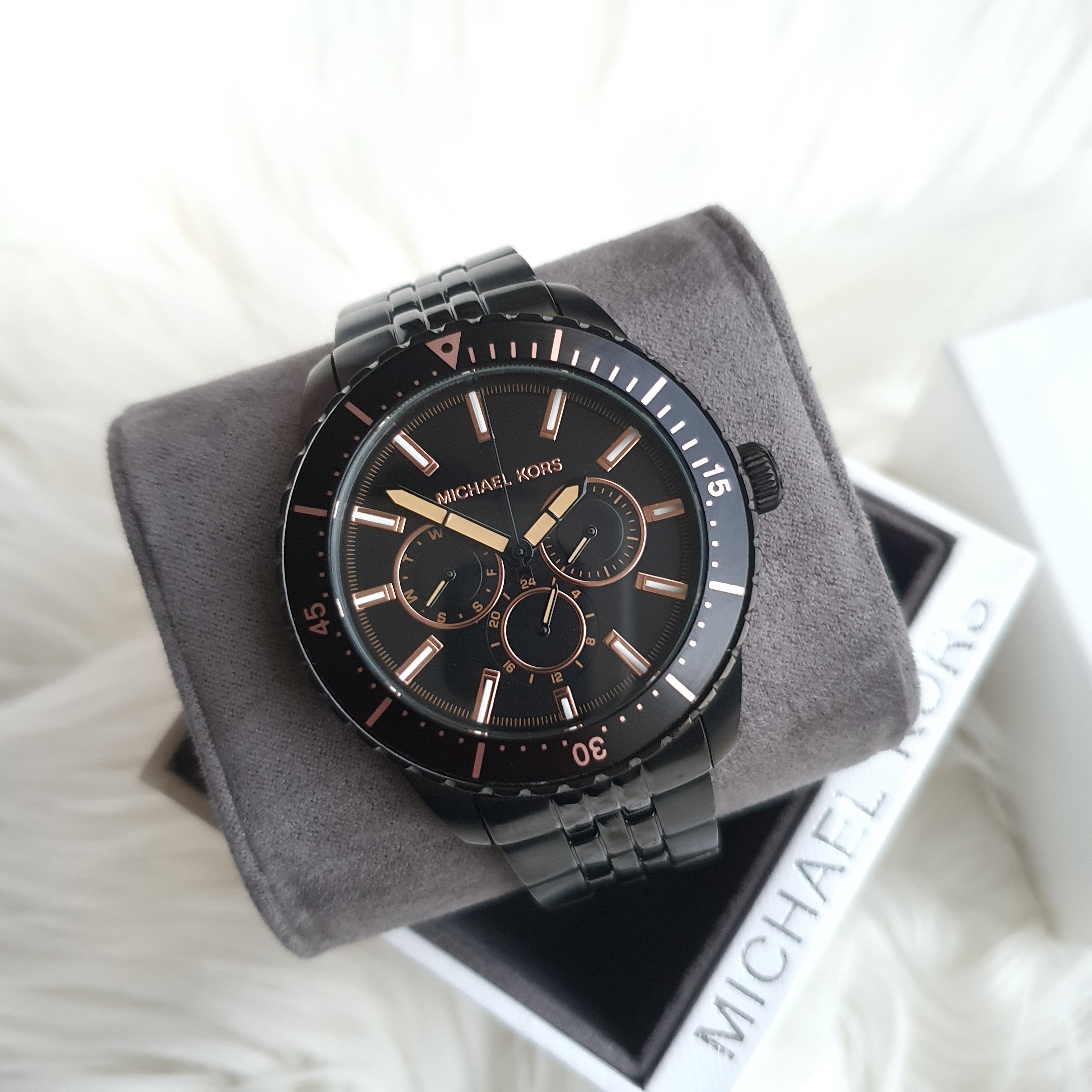 Michael Kors Cunningham Chronograph Black Dial Black Steel Strap Watch For Men - MK7157