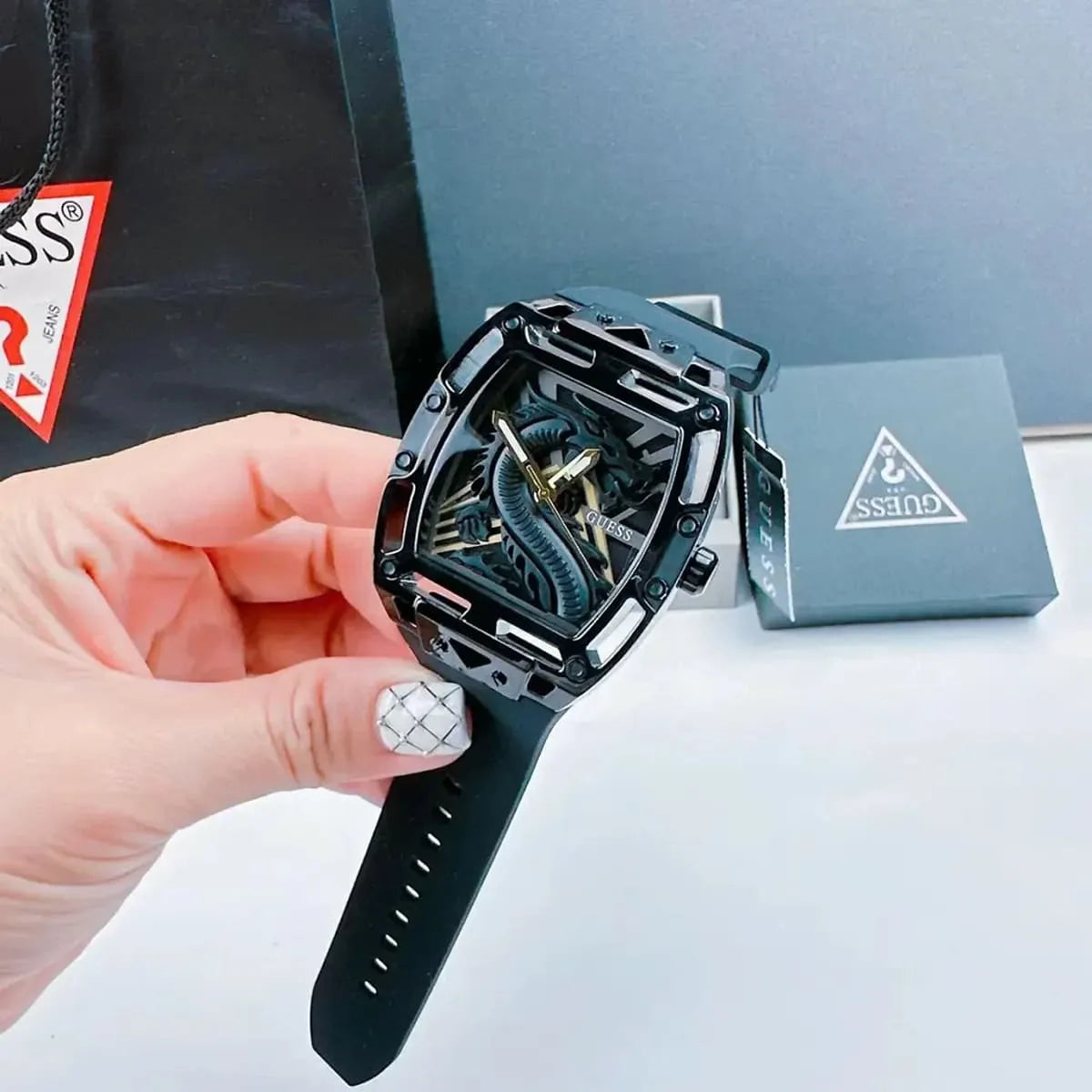  Shop Authentic Guess Legend Analog Black Dial Black Rubber Strap Watch For Men - GW0648G1 - Luxxuri