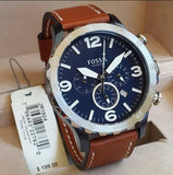  Shop Authentic Fossil Nate Chronograph Navy Blue Dial Brown Leather Strap Watch for Men - JR1504 - Luxxuri