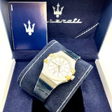  Shop Authentic Maserati Potenza Diamonds Silver Dial Blue Leather Strap Watch For Women - R8851108502 - Luxxuri