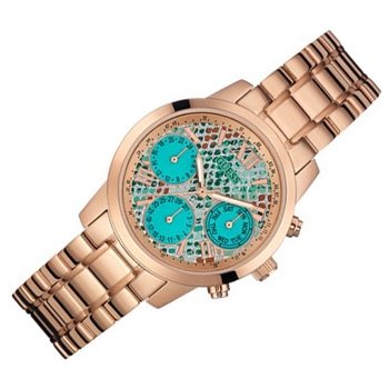  Shop Authentic Guess Mini Sunrise Multi Function Analog Turquoise Dial Rose Gold Steel Strap Watch For Women - W0448L8 - Luxxuri