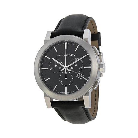 Burberry The City Chronograph Black Dial Black Leather Strap Watch for Men - BU9356