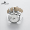  Shop Authentic Swarovski Crystalline Hours Silver Dial White Leather Strap Watch for Women - 5295383 - Luxxuri