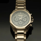  Shop Authentic Hugo Boss Classic Chronograph Green Dial Beige Gold Steel Strap Watch For Men - 1514019 - Luxxuri