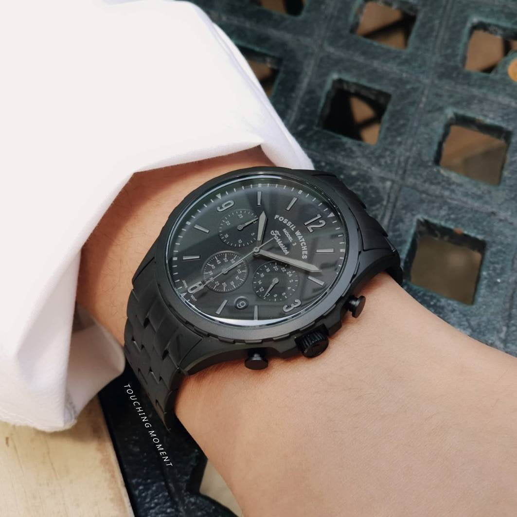  Shop Authentic Fossil Forrester Chronograph Black Dial Black Steel Strap Watch for Men - FS5697 - Luxxuri
