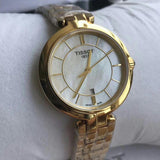  Shop Authentic Tissot Flamingo Mother of Pearl White Dial Gold Steel Strap Watch For Women - T094.210.33.111.00 - Luxxuri