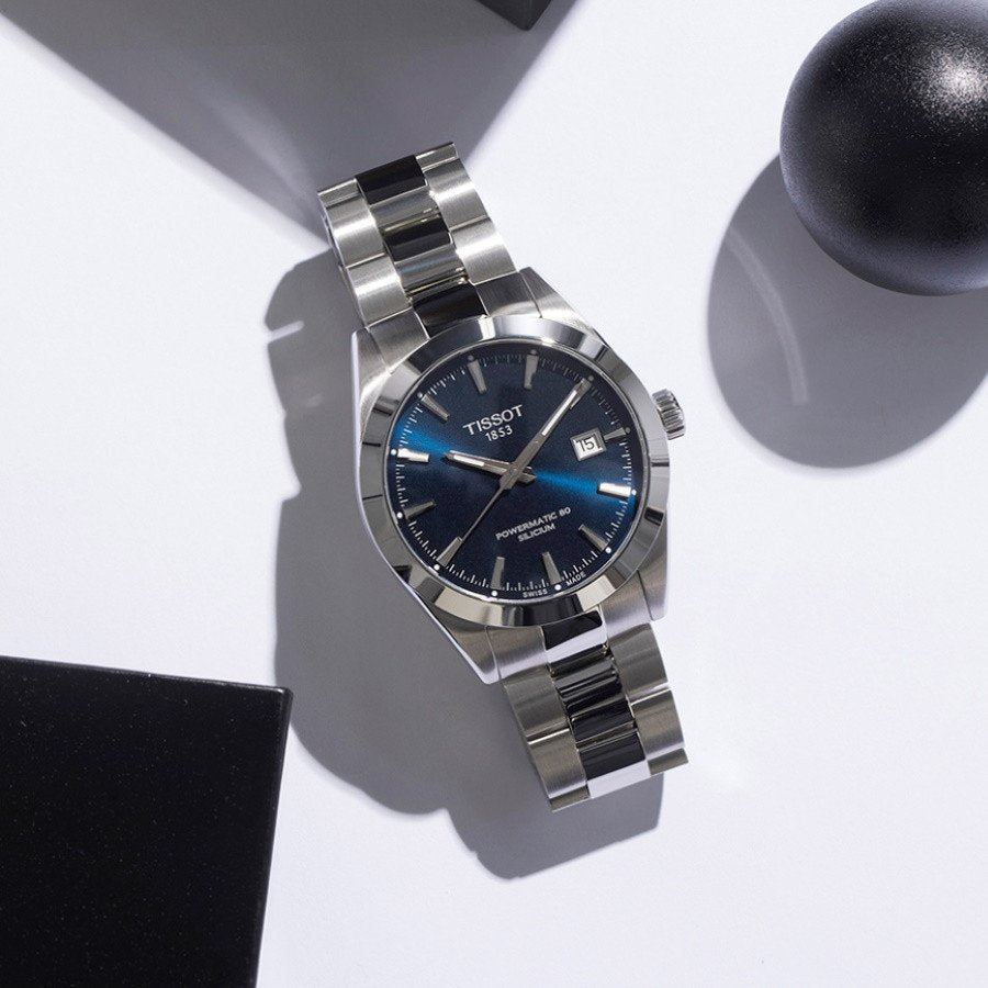 Tissot Gentlemen Powermatic 80 Silicium Blue Dial Silver Steel Strap Watch For Men - T127.407.11.041.00