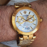  Shop Authentic Versace V Racer Chronograph White Dial Gold Steel Strap Watch for Men - VBR060017 - Luxxuri