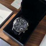  Shop Authentic Emporio Armani Renato Chronograph Black Dial Black Leather Strap Watch For Men - AR2447 - Luxxuri