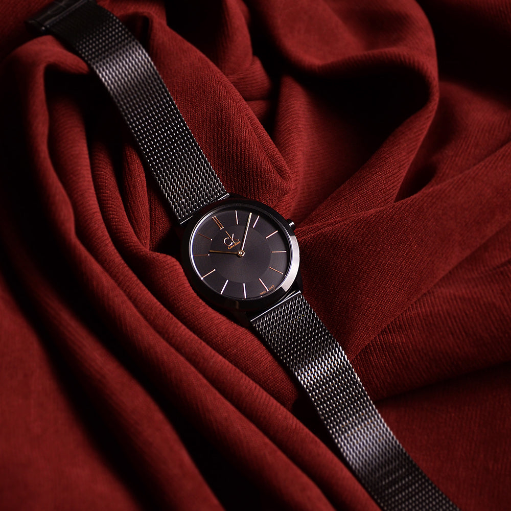  Shop Authentic Calvin Klein Minimal Black Dial Black Mesh Bracelet Watch for Women - K3M22421 - Luxxuri