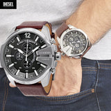  Shop Authentic Diesel Mega Chief Black & Silver Round Dial Brown Leather Strap Watch For Men - DZ4290 - Luxxuri