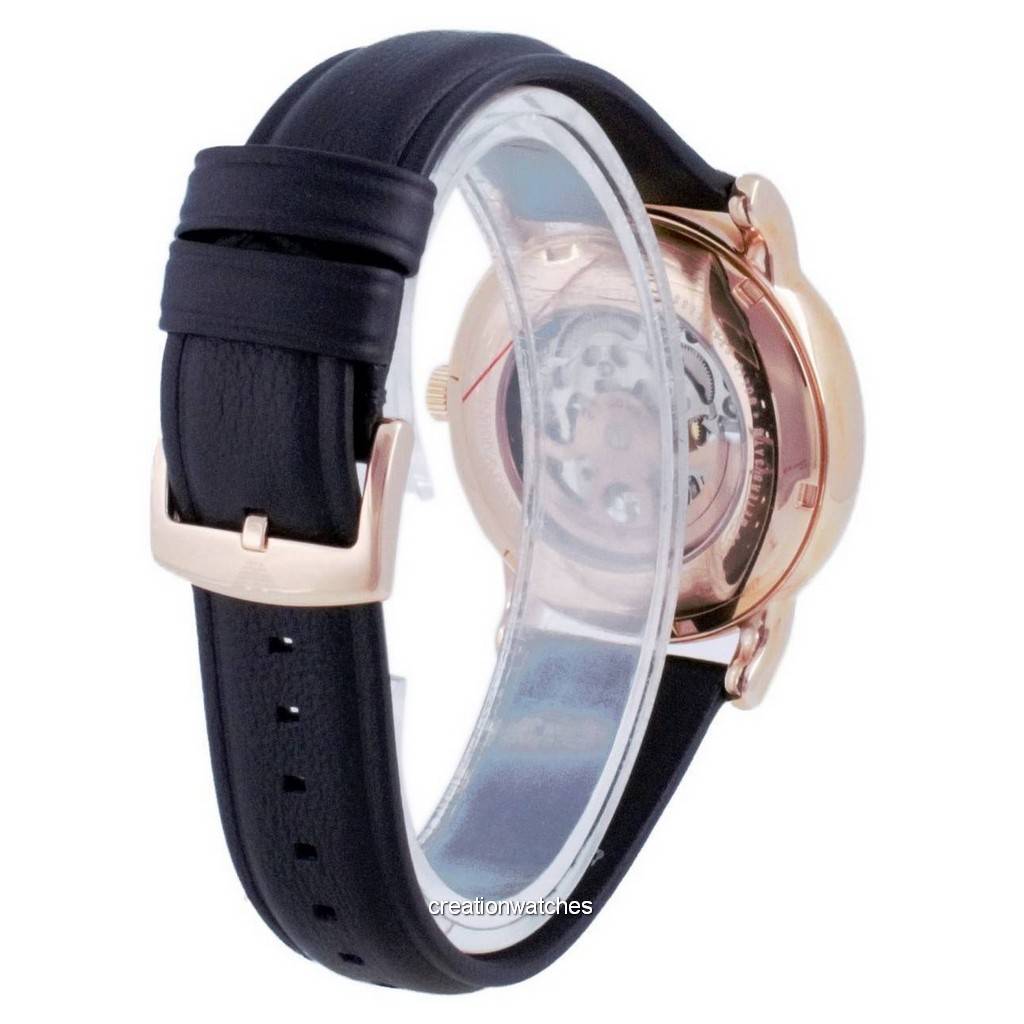  Shop Authentic Emporio Armani Meccanico Skeleton Silver Dial Black Leather Strap Watch For Men - AR60031 - Luxxuri