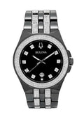 Shop Authentic Bulova Crystal Collection Black Dial Two Tone Steel Strap Watch for Men - 98K101 - Luxxuri