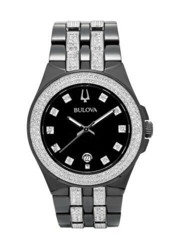  Shop Authentic Bulova Crystal Collection Black Dial Two Tone Steel Strap Watch for Men - 98K101 - Luxxuri