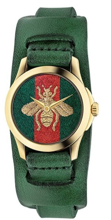  Shop Authentic Gucci G Timeless Red Green Dial Green Leather Strap Watch For Women - YA126545 - Luxxuri
