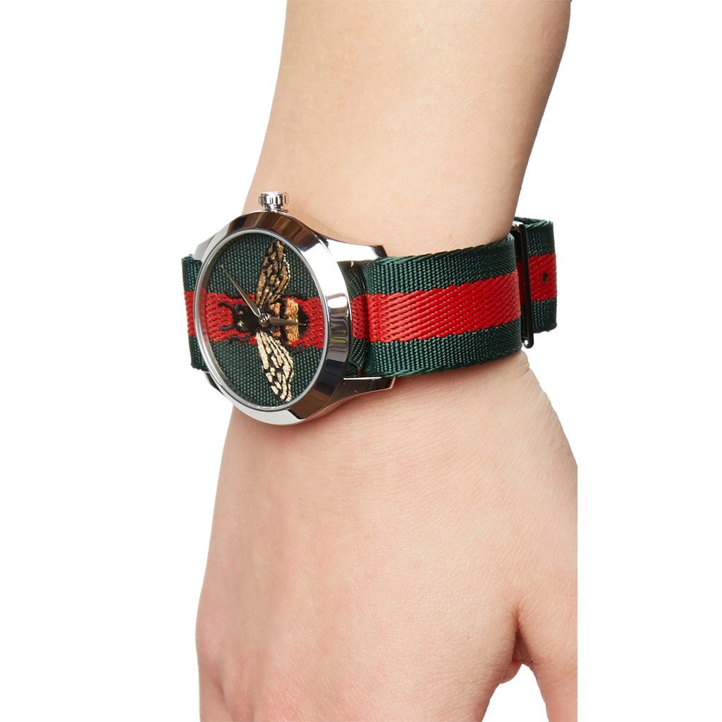  Shop Authentic Gucci Le Marche des Merveilles Red & Green Dial Red & Green Nylon Strap Unisex Watch - YA1264060 - Luxxuri