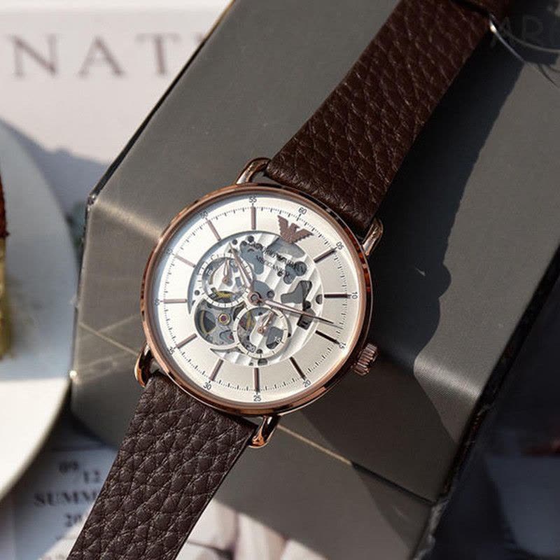  Shop Authentic Emporio Armani Meccanico Automatic White Dial Brown Leather Strap Watch For Men - AR60027 - Luxxuri
