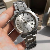  Shop Authentic Burberry The City Chronograph Silver Dial Silver Steel Strap Watch for Men - BU9350 - Luxxuri