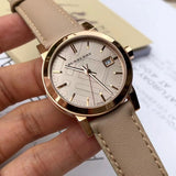  Shop Authentic Burberry The City Beige Dial Beige Leather Strap Watch for Women - BU9109 - Luxxuri