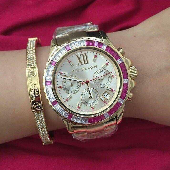  Shop Authentic Michael Kors Everest Chronograph Gold Dial Gold Steel Strap Watch for Women - MK5871 - Luxxuri