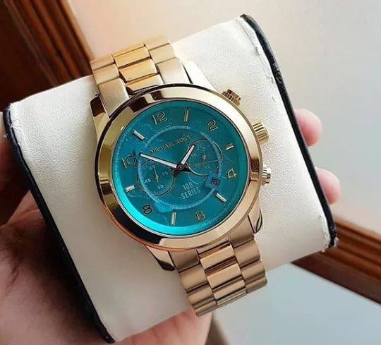  Shop Authentic Michael Kors Runway Stop Hunger Blue Dial Gold Steel Strap Watch for Men - MK8315 - Luxxuri