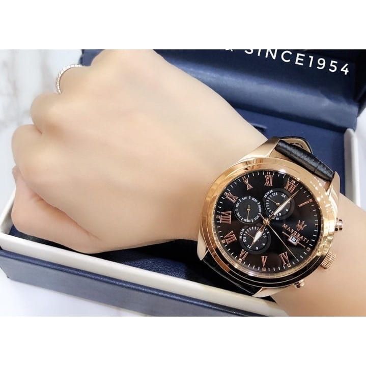  Shop Authentic Maserati Traguardo Chronograph Black Dial Black Leather Strap Watch For Men - R8871612002 - Luxxuri