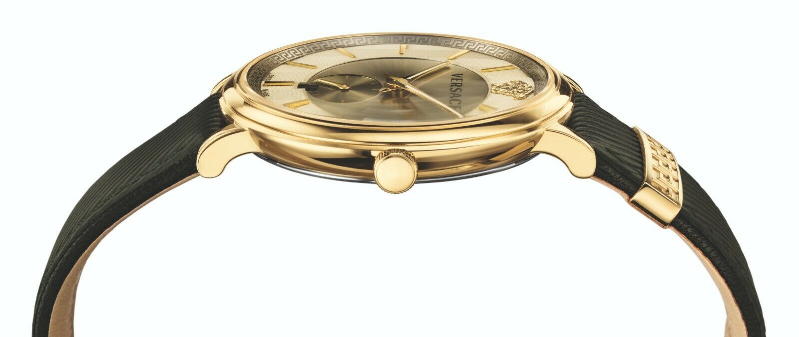  Shop Authentic Versace V-Circle Manifesto Gold Dial Black Leather Strap Watch for Men - VBQ030017 - Luxxuri