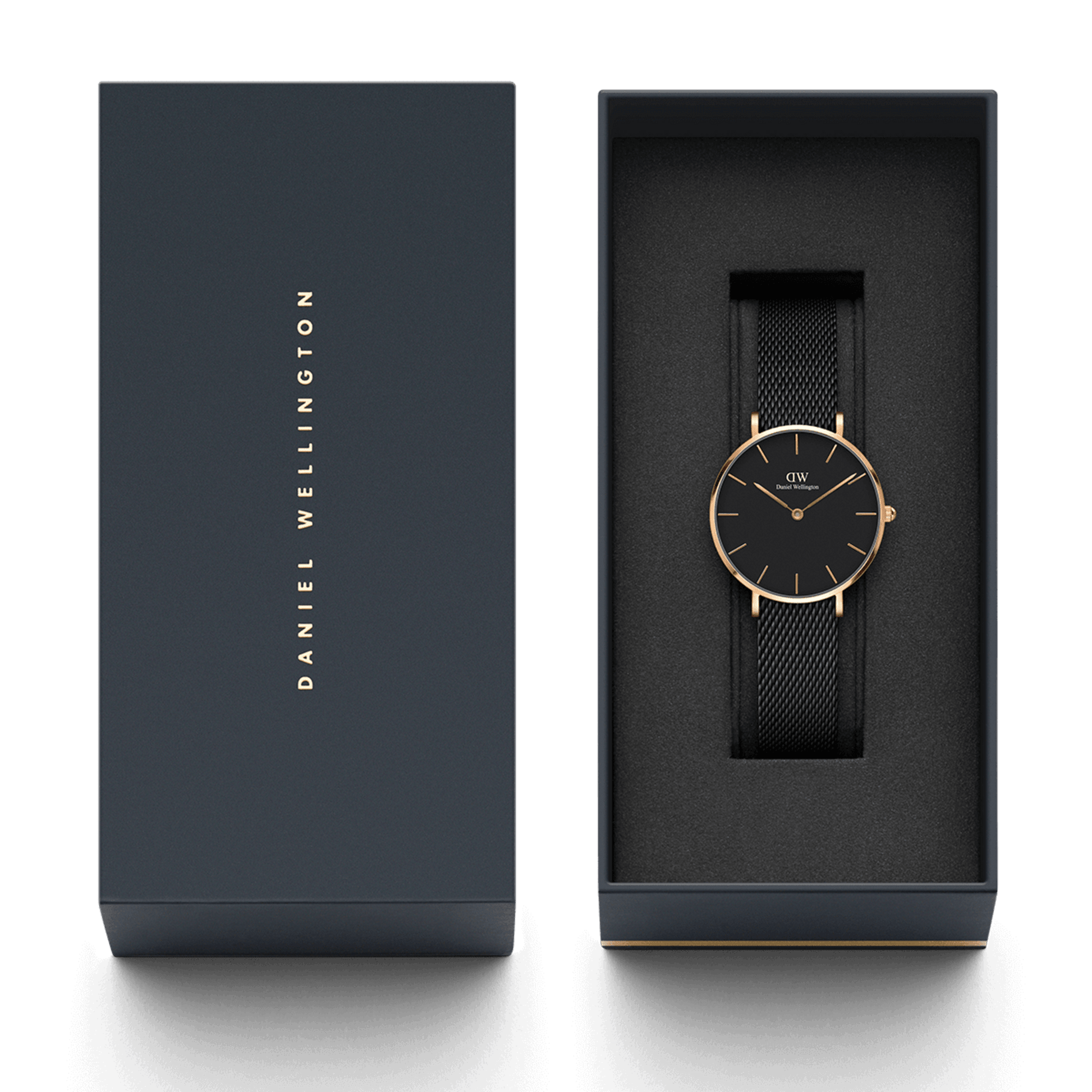  Shop Authentic Daniel Wellington Classic Petite Pressed Ashfield Black Dial Black Mesh Bracelet Watch For Women - DW00100441 - Luxxuri