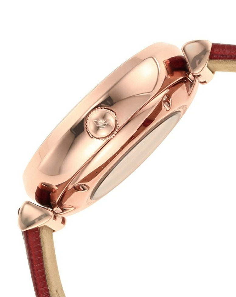  Shop Authentic Emporio Armani Gianni T-Bar Mother of Pearl White Dial Red Leather Strap Watch For Women - AR60048 - Luxxuri