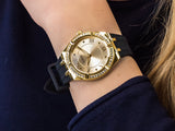 Shop Authentic Guess Cosmo Diamonds Gold Dial Black Rubber Strap Watch for Women - GW0034L1 - Luxxuri