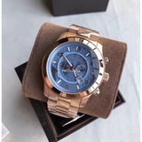  Shop Authentic Michael Kors Runway Stop Hunger Quartz Blue Dial Rose Gold Steel Strap Watch For Men - MK8358 - Luxxuri