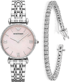  Shop Authentic Emporio Armani Gianni T Bar Pink Mother of Pearl Dial Silver Steel Strap Watch For Women - AR1779 - Luxxuri