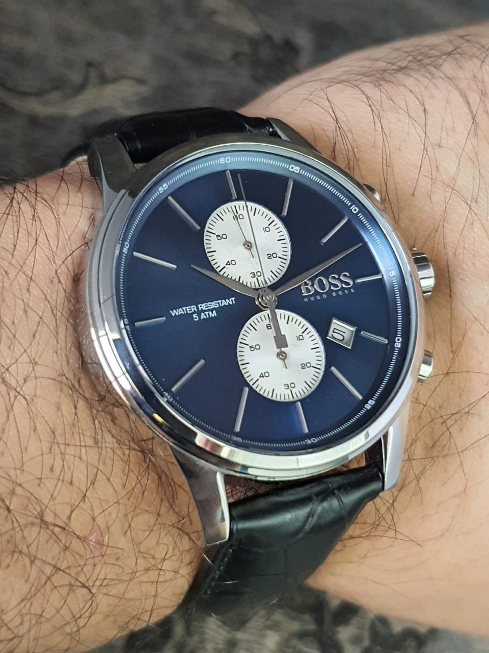  Shop Authentic Hugo Boss Jet Blue Dial Black Leather Strap Watch for Men - 1513283 - Luxxuri