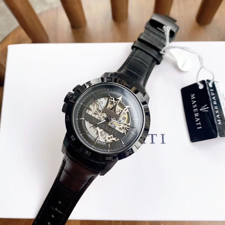  Shop Authentic Maserati Potenza Automatic Black Dial Black Leather Strap Stainless Steel Watch For Men - R8821119006 - Luxxuri