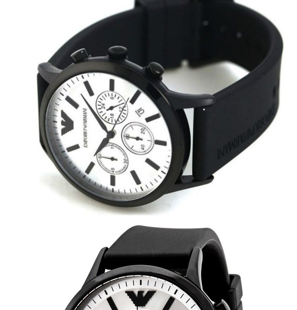  Shop Authentic Emporio Armani Chronograph Quartz Silver Dial Black Rubber Strap Watch For Men - AR11048 - Luxxuri